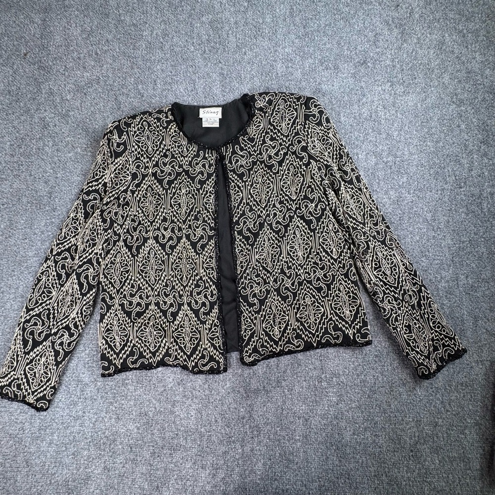Vintage Stenay Women’s L Black Silk Beaded Embroidered Evening Jacket Boho 80s